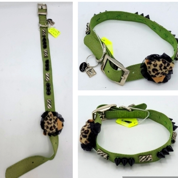 CUSTOMIZED Dog Collar Wild Thing Cub Green with Bling and Black Spikes - Picture 3 of 16